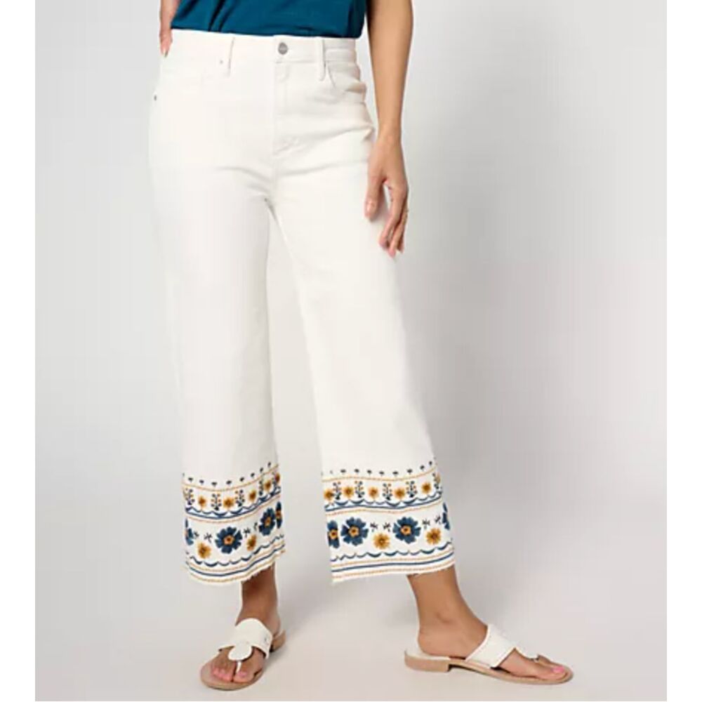 Womens Anthropologie Driftwood Jeans Plus Size 24 W White Embroidered Cotton